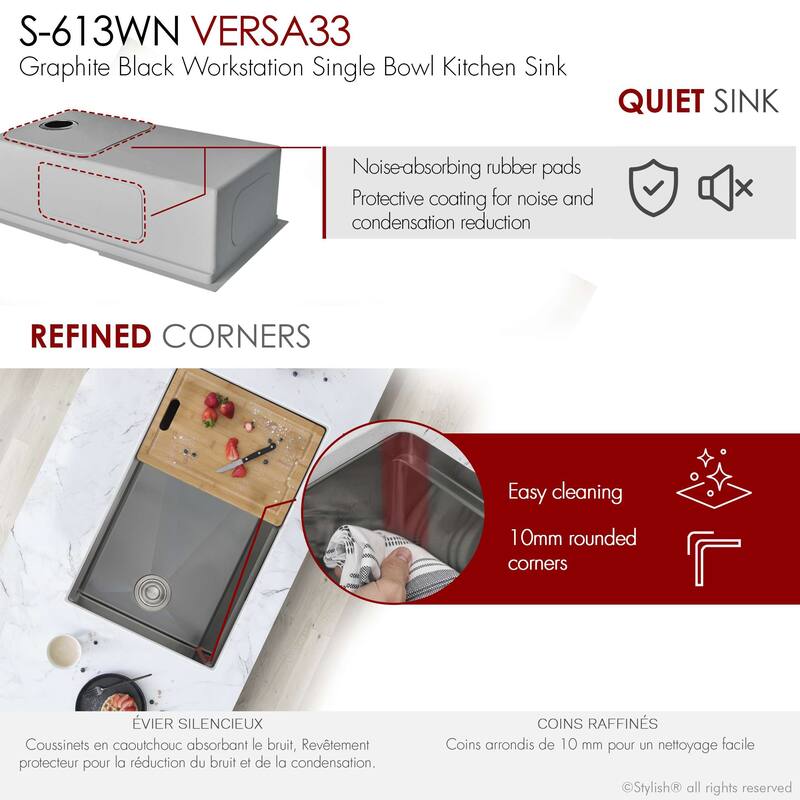 Undermount 33" Workstation Single-Bowl Stainless Steel Kitchen Sink