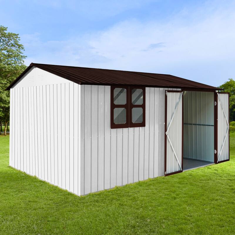GDFStudio - Metal Garden Shed 12ft x 10ft Outdoor Storage Shed with Window