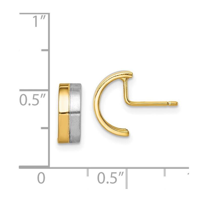 Curata 14k Yellow Gold With Rhodium 10.8mm Half Circle Post Earrings