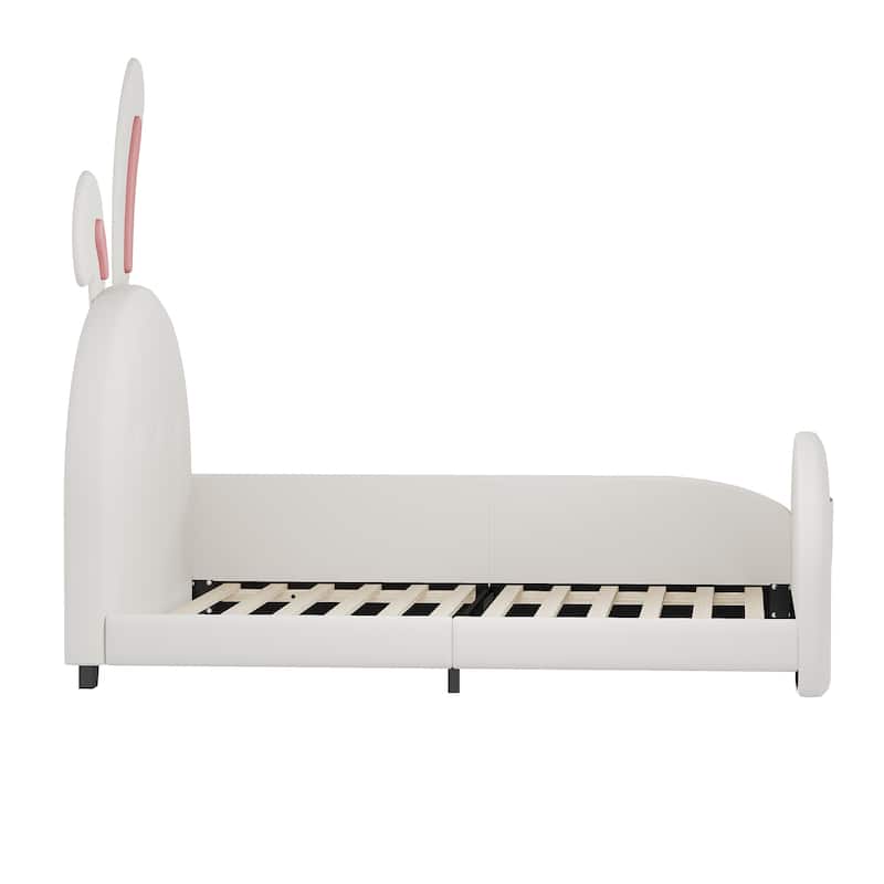 Twin Size Platform Bed with Rabbit-Shape Headboard Pocket