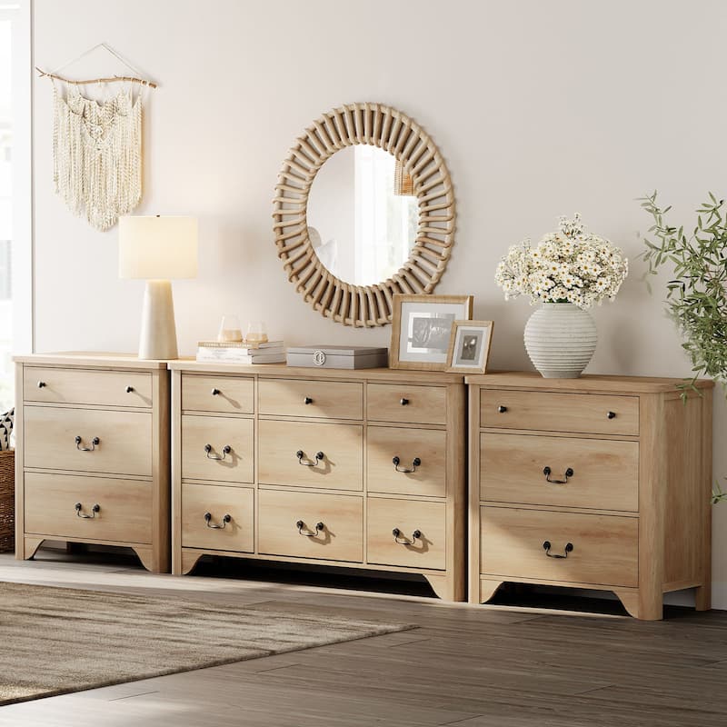 WAMPAT 3 Pieces Farmhouse Dresser Set,Wooden Storage Cabinet for Bedroom, Hallway, Closet