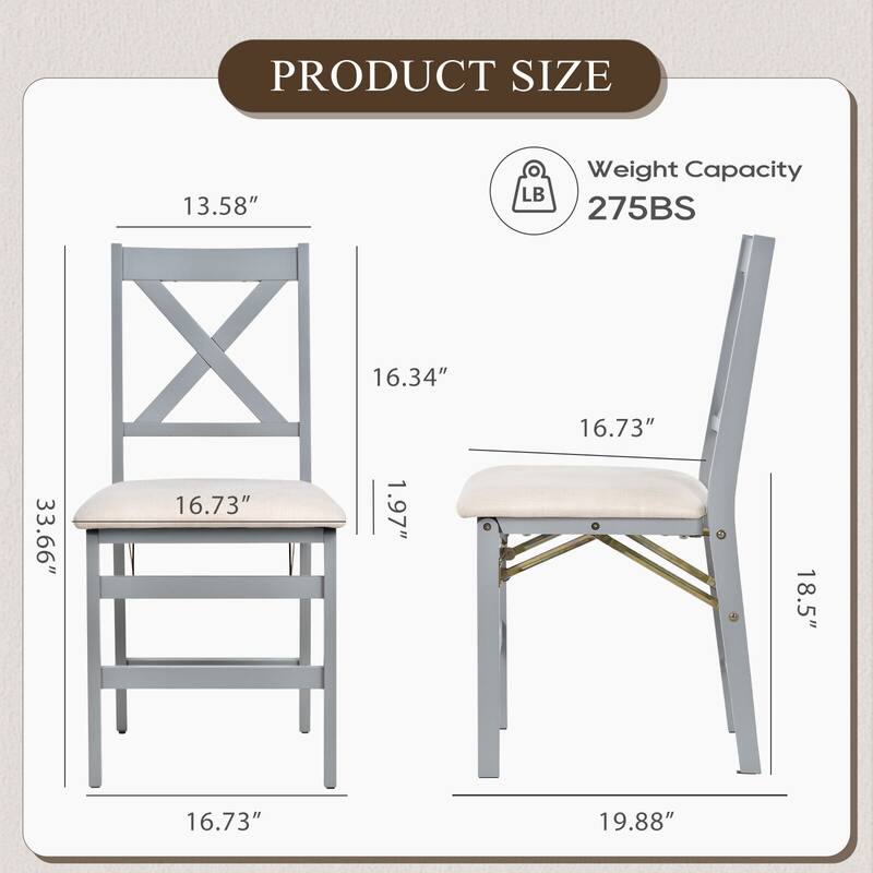 Folding Dining Chairs Set of 2 - Upholstered Wooden Frame - Indoor/Outdoor Space Saver - Pre-Assembled - Set of 2