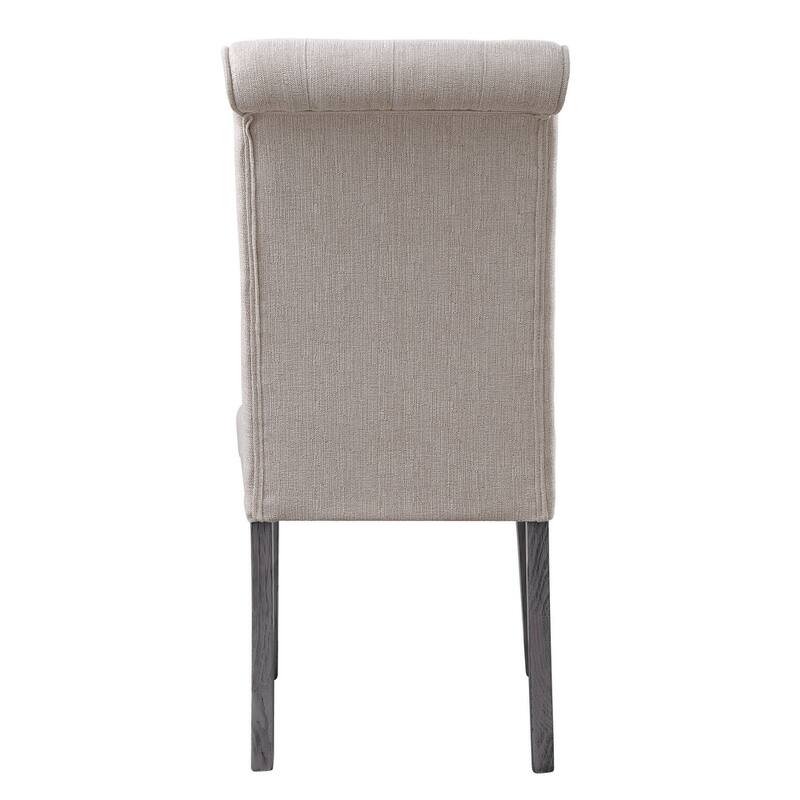 HomeRoots Set of Two Tufted Beige and Gray Upholstered Linen And Solid Wood Dining Side Chairs
