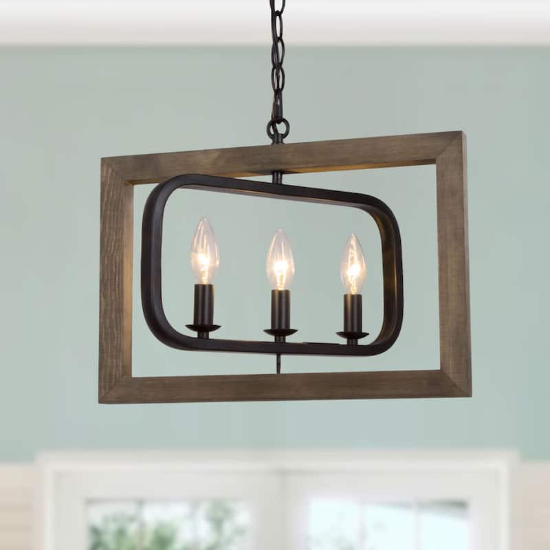 Farmhouse 3-Light Wood Kitchen Island Pendant Lights Adjustable Frame - L17"xW13.5"xH14.5"