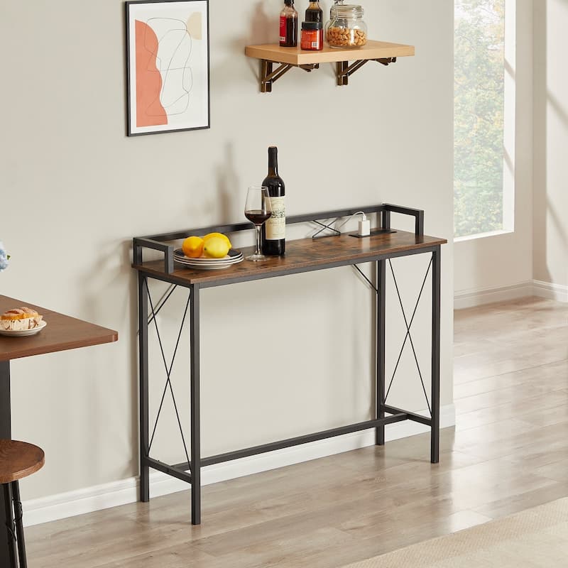 5-Pieces Console Table with Bar Stools Set, with 2 Outlet and 2 USB Ports, Dining Table Sets for Breakfast Nook