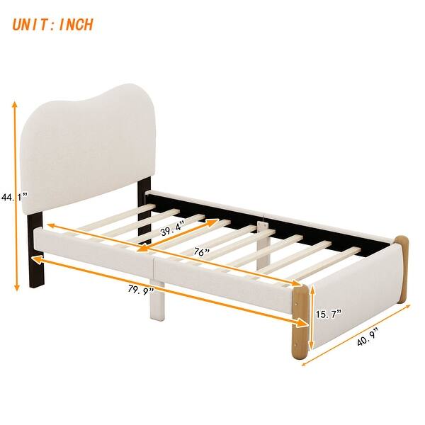 dimension image slide 0 of 3, Upholstered platform bed with wooden support feet