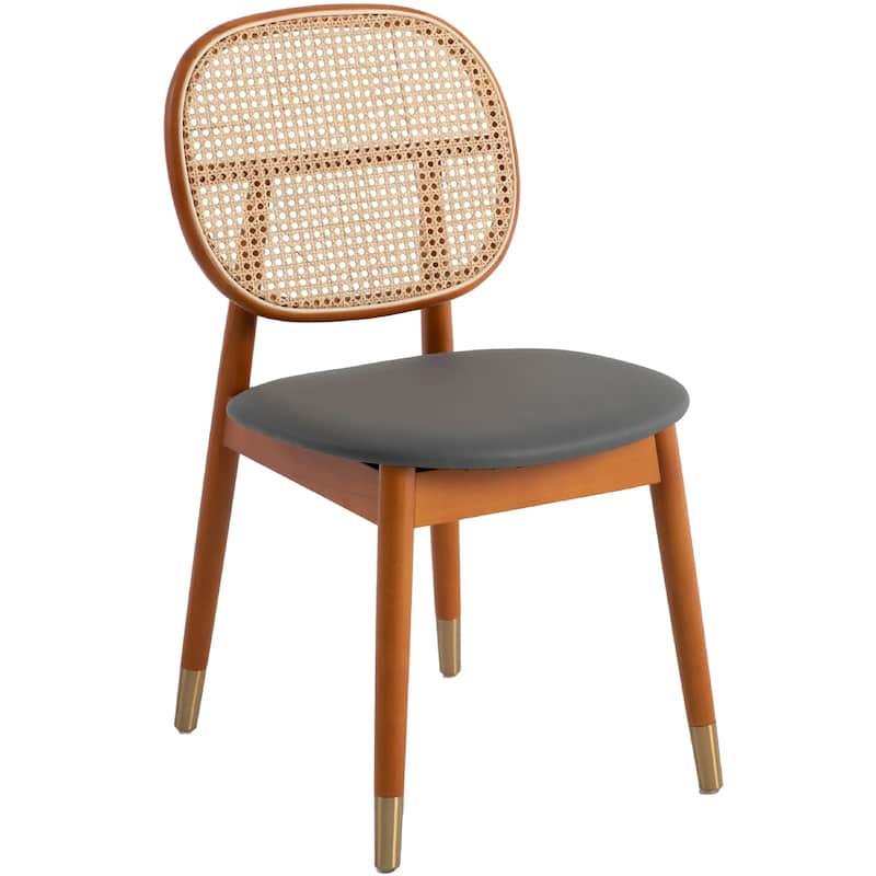 Holbeck Modern Rattan Leather Upholstered Dining Chair with Plush Padding Beech Wood Legs for Stylish Homes - Grey