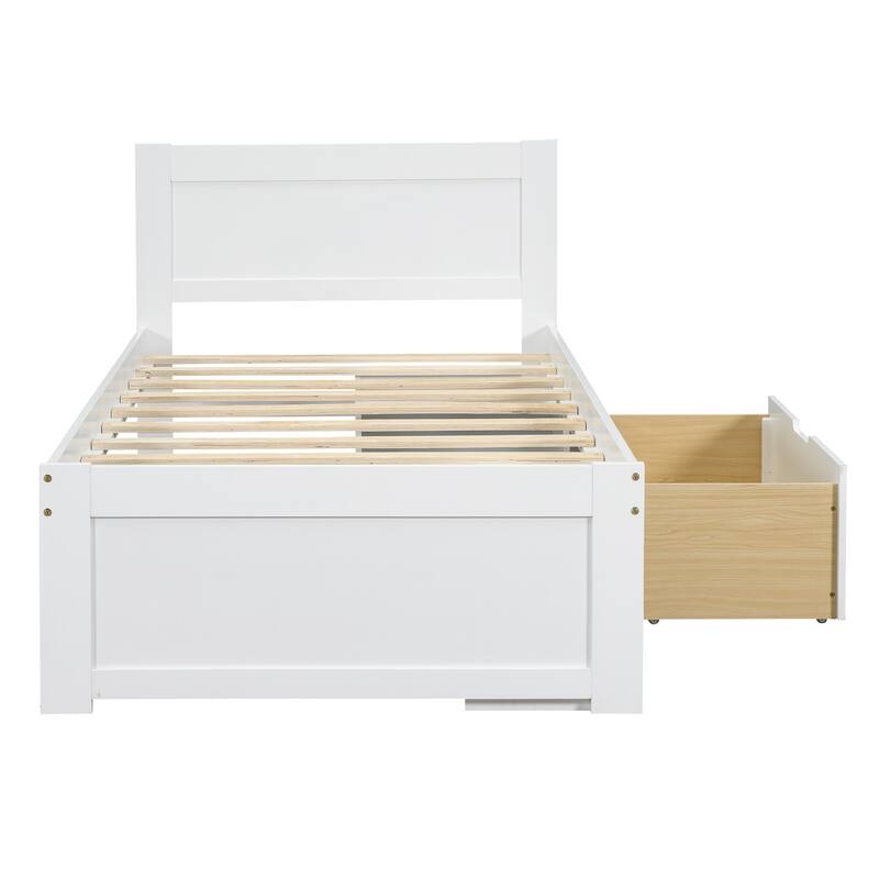 Platform bed with drawers and two shelves
