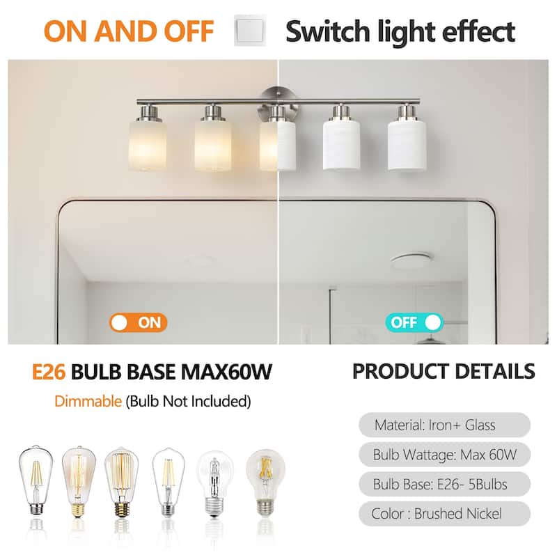 Bathroom Vanity Light 4/5/6-Light Nickel Finish Fixture - 4-Light