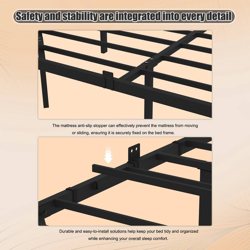 Full Size Bed Frame, Heavy Duty Metal Bed Frame , Quick & Easy Assembly, LED light, No Noise, Black