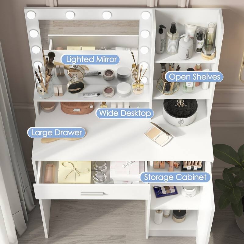 Vanity Dresser with Mirror Set Storage Drawers Luxury Furniture