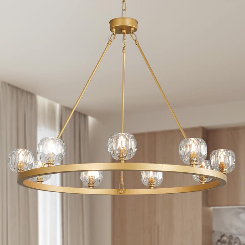 KAYLA 48" 20-Light Double-Layer Crystal Ball Chandelier - 36in 9-Light - Gold
