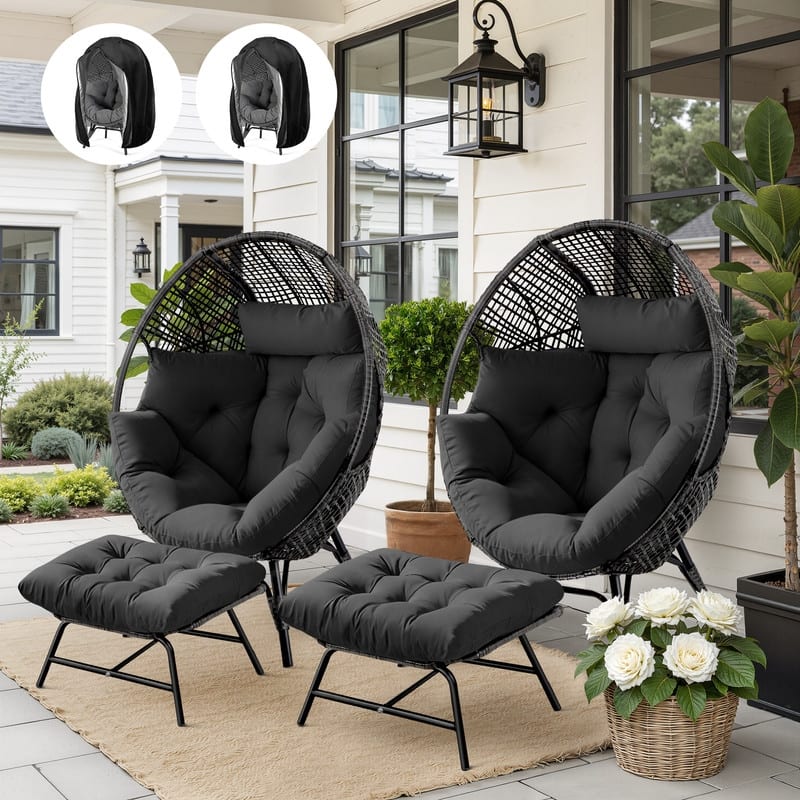 FINCATI Outdoor Wicker Egg Chair with Ottoman Cushions 440 lb Capacity