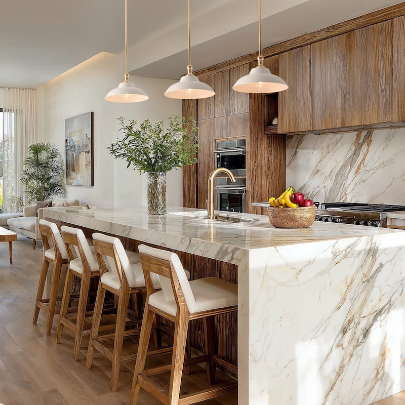 Tresor White Modern Pendant Light - Metal & Gold, White Dome Light Fixture For Modern, Scandinavian, Minimalist Room Decor - 12"