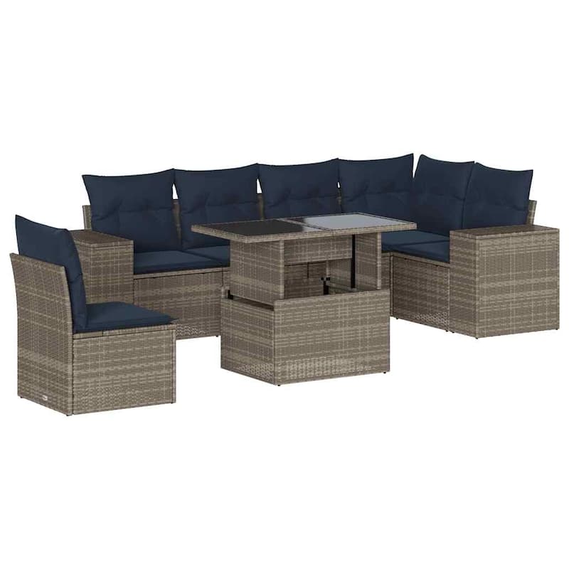 vidaXL Patio Sofa Set with Cushions Table and Couches 7 Piece Poly Rattan - 24.4" x 24.4" x 27.2"