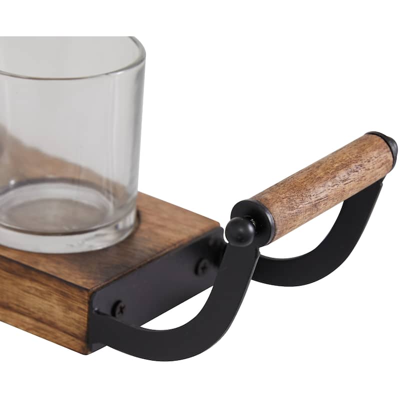 Wood Tealight 8 Glass Sleeve Candelabra - Set of 2 Brown - Roche River Decor - 4"W x 24"L x 4"H