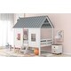 preview thumbnail 3 of 12, Wood Twin Size Low Loft House Bed with Roof, Ladder Solid Wood Playhouse Loft Bed, Wooden Support Bed Frame No Box Spring Needed
