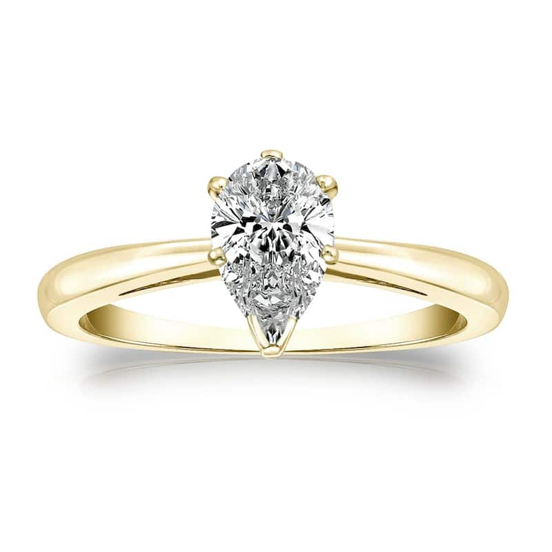 Auriya 14k Gold 1/4ctw Pear Shape Solitaire Diamond Engagement Ring (G-H, SI1-SI2)