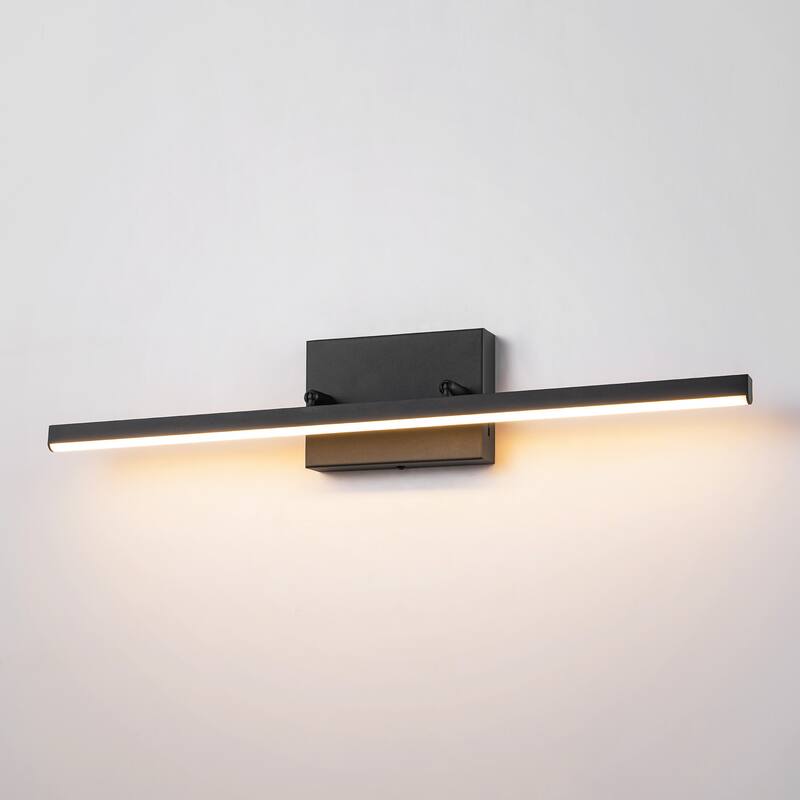 1-Light Modern Linear Black Bathroom Vanity Light Color-Changing Dimmable Rotatable Integrated LED Wall Sconce