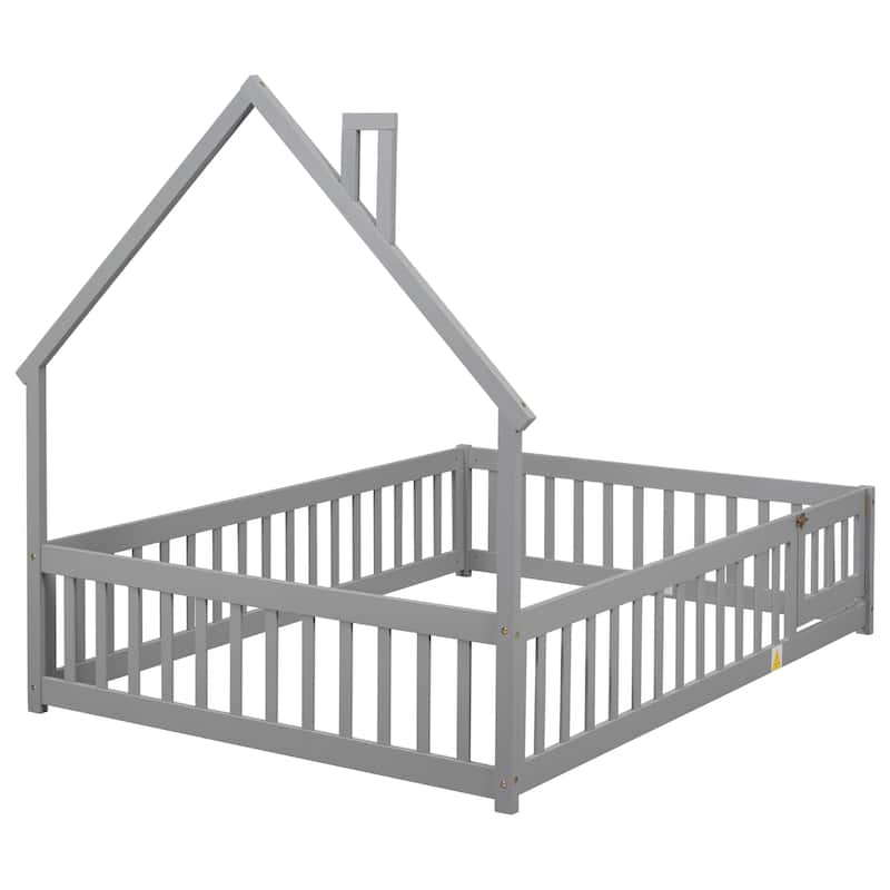 House-Shaped Headboard Floor Bed with Fence