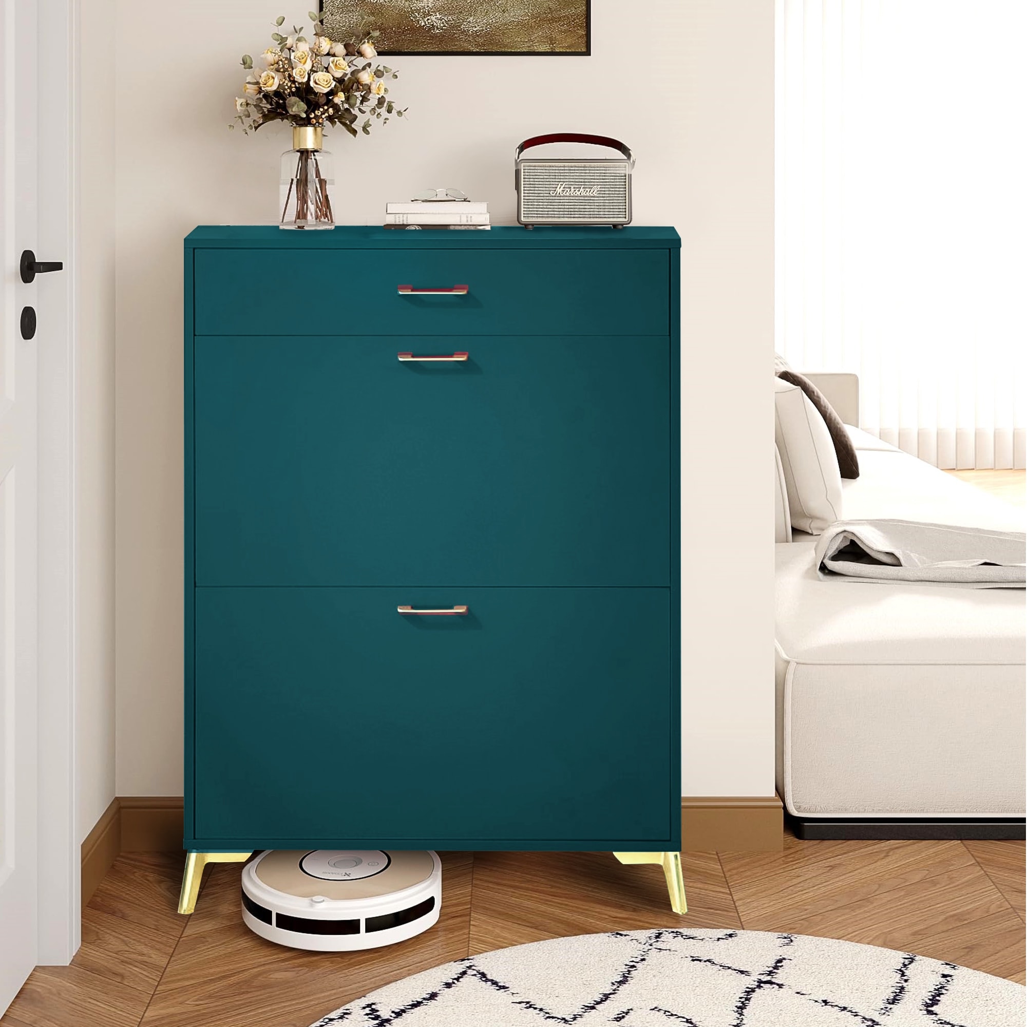 Freestanding Shoe Cabinet for Entryway, with 2 Flip Doors and