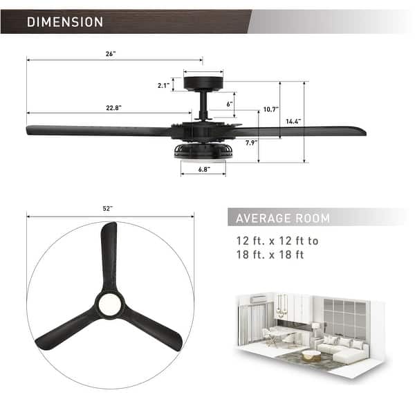 52" Aerofanture Black Wood 3-blade LED Propeller Ceiling Fan with Light