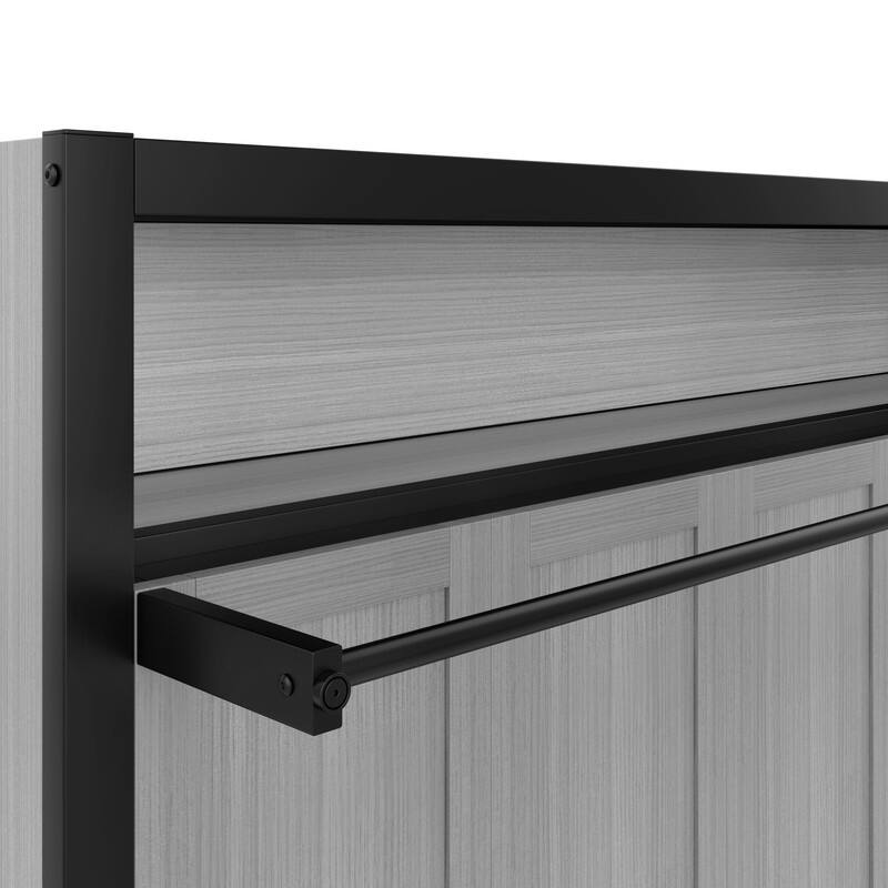 Twin Size Murphy Bed with 2-Tier Storage Shelves, Folding Metal Wall Bed Frame with Clothes Hanging Rod