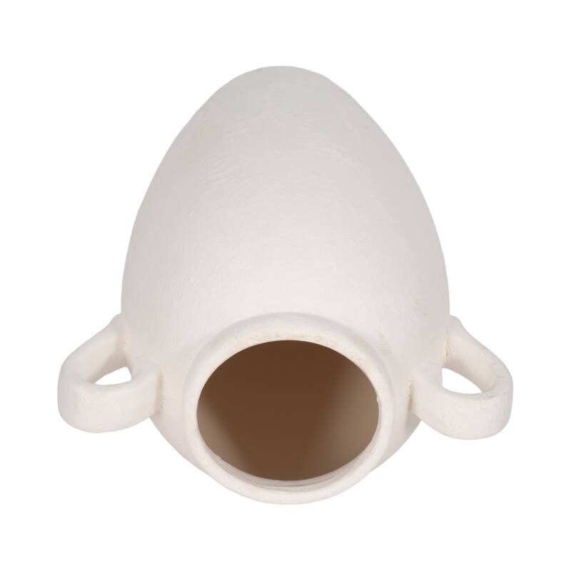 Neutral Ceramic Textured Amphora Jug with Handles Vase - White