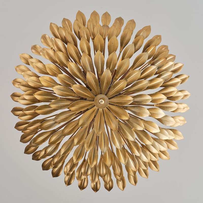 Antique Gold 6-Light Olive Leaf Convertible Chandelier Light - 22.05"Wx24.8"H