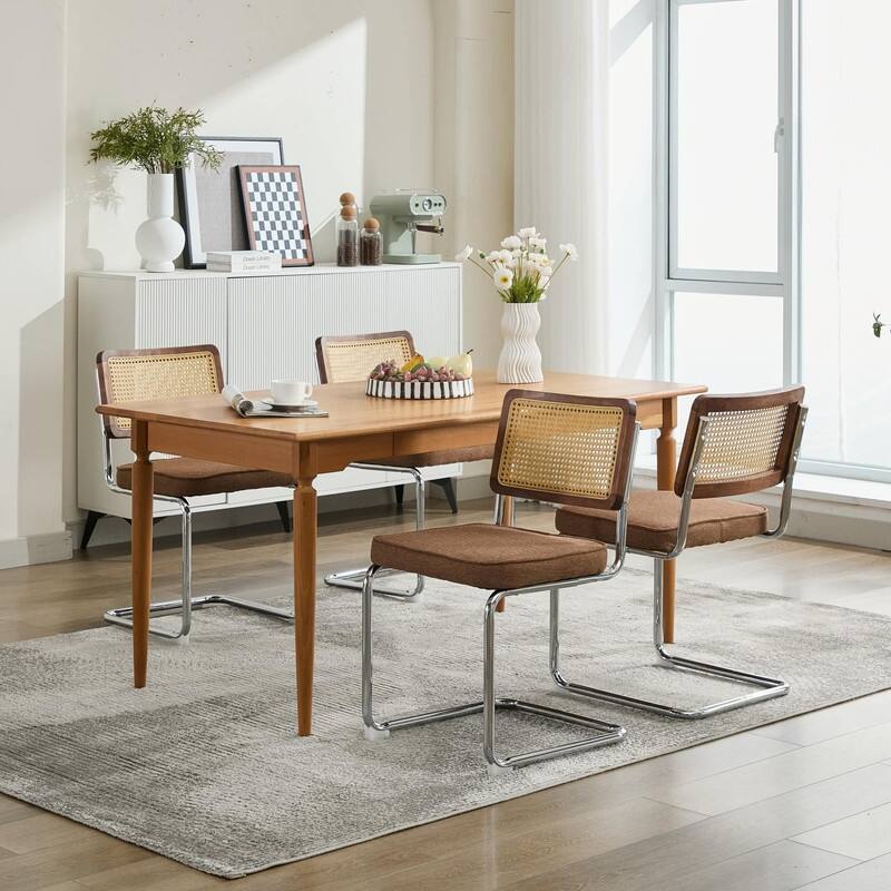 Modern Velvet Accent Chairs Dining Chairs with Natural Cane Back, Set of 2