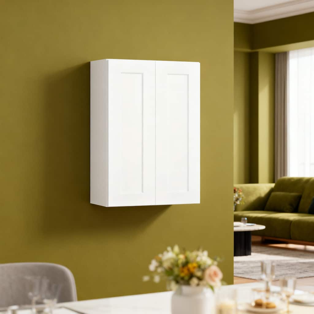 24 Inch Shaker Double Door Wall Cabinet Solid Wood with 2 adjustable shelves Ready to Assemble for Kitchen, Bathroom