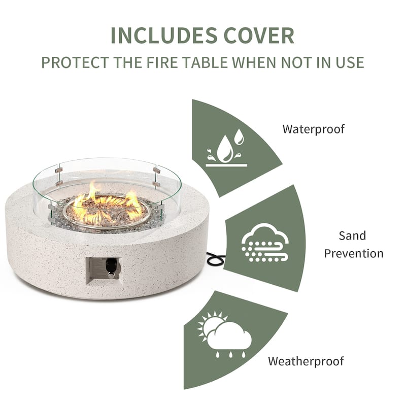 COSIEST 42'' Outdoor Round Propane Fire Pit w Wind Guard and Fire Glass