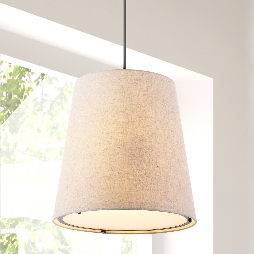 Oria 18" 1-Light Farmhouse Bohemian Iron LED Pendant, Oil Rubbed Bronze/Beige by JONATHAN Y