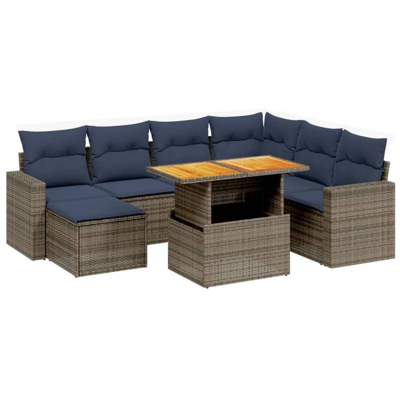 vidaXL Patio Sofa Set with Cushions Outdoor Furniture 8 Piece Poly Rattan - 21.7 x 24.4 x 27.2