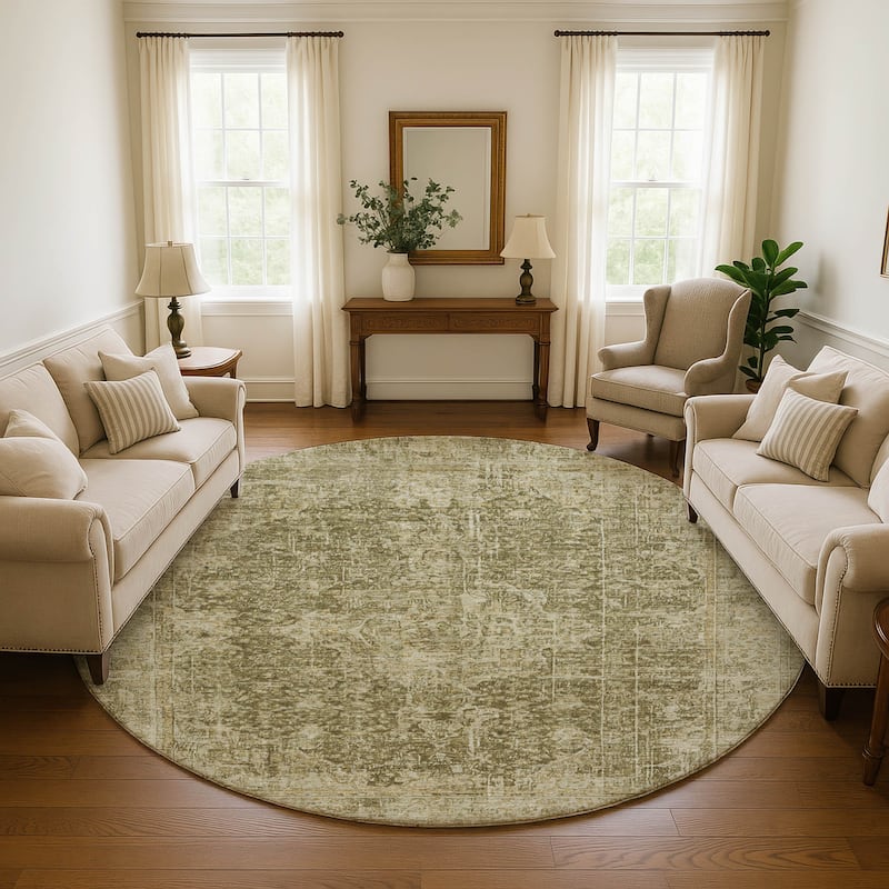 Premium Washable Super Soft Vintage Traditional Mayfield Rug - Brown - 8' x 8'