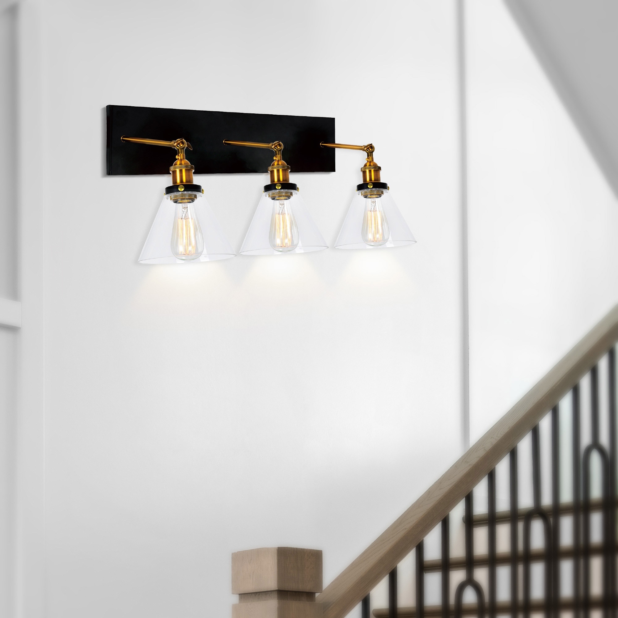 CWI Lighting Eustis 3 Light 24in Black & Gold Wall Sconce - Black/Gold Brass