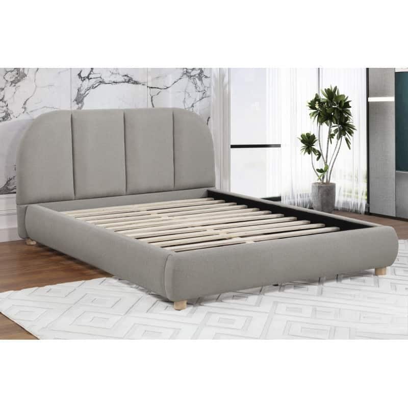 Soft Burlap Fabric Queen Platform Bed Frame, Light Tan, Modern Design