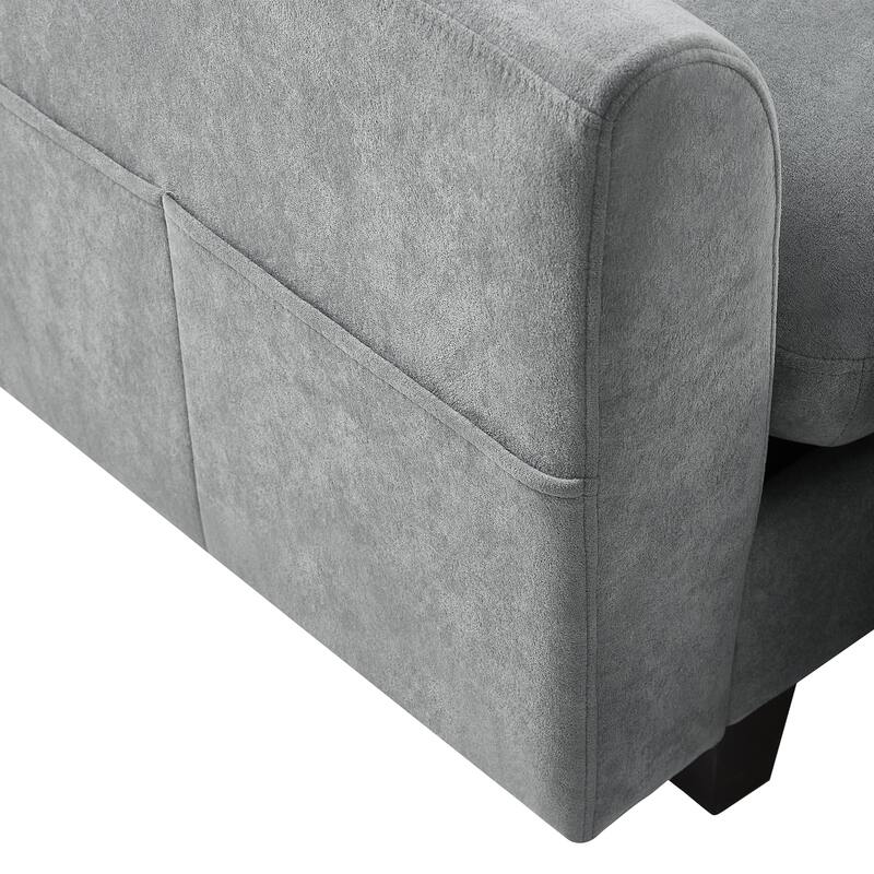 83" Chenille L-Shaped Sectional Sofa with Storage Ottoman and 6 Throw Pillows