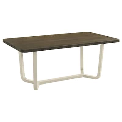 Loxy Dining Table, Curved Base, Rectangular Gray Brown Wood 71 Inch