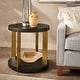 preview thumbnail 1 of 5, Vennesla Gold Finish Metal Dark Brown Faux Shagreen Round End Table by iNSPIRE Q Bold