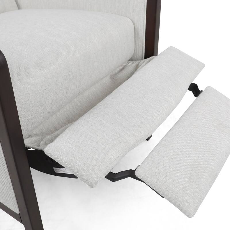 Mid-Century Upholstered Push-Back Recliner with Footrest and Birch Wood Frame