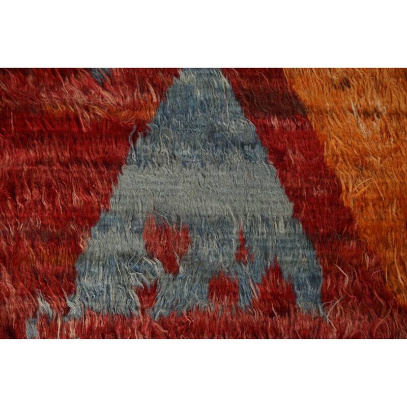 Hand Knotted Oriental 100% Wool Carpet Modern Tribal Red Moroccan Area Rug - 9' 9'' X 6' 10''