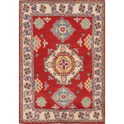 Geometric Kazak Foyer Rug Hand-Knotted Traditional Wool Carpet - 2'8" x 3'11"