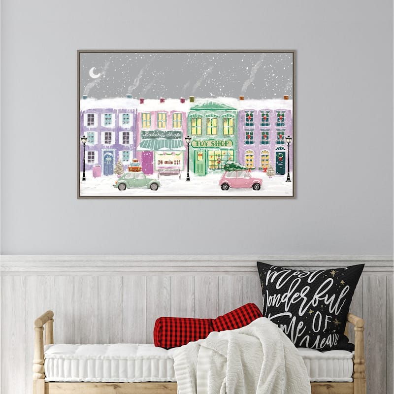 Hometown Holiday I Purple by Veronique Charron Canvas Art Framed - 33 x 23 in