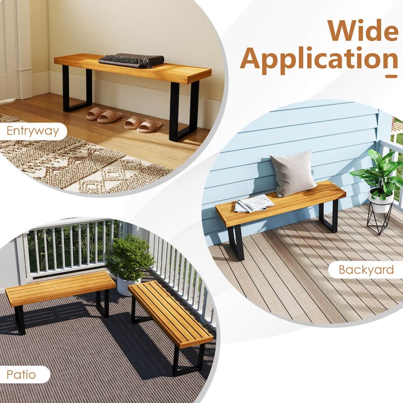 Costway 1/2 PCS 48" Acacia Wood Bench for 2 with Metal Legs & - See Details