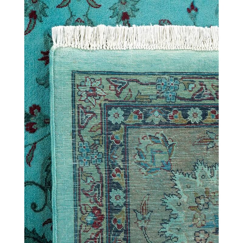 Overton Hand Knotted Wool Vintage Inspired Modern Contemporary Overdyed Blue Area Rug - 10' 1" x 14' 4"