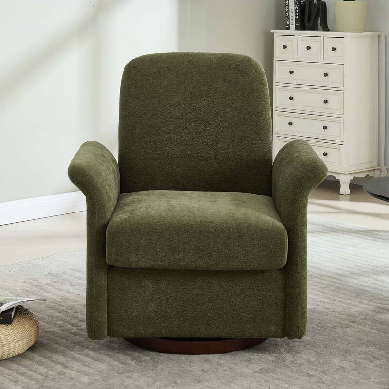 Modern Barrel Armchair with Wood Base for Comfortable Reading and Living Room Elegance - Dark Green
