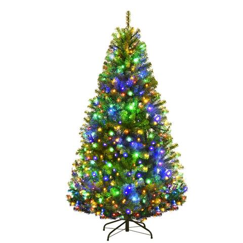 Gymax 5-9FT Pre-Lit Christmas Tree Hinged Artificial Tree w/ Metal