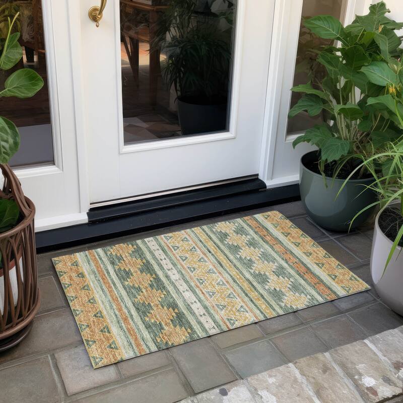 Machine Washable Indoor/ Outdoor Global Heston Chantille Rug - Basil - 1'8" x 2'6"