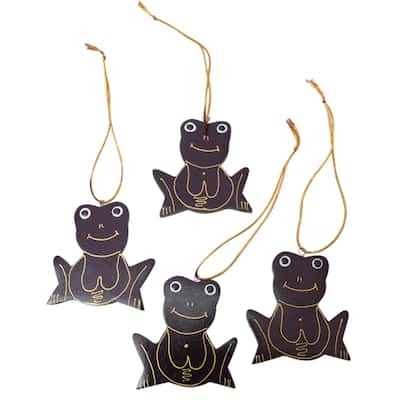 Novica Handmade Merry Frogs Wood Ornaments (Set Of 4)